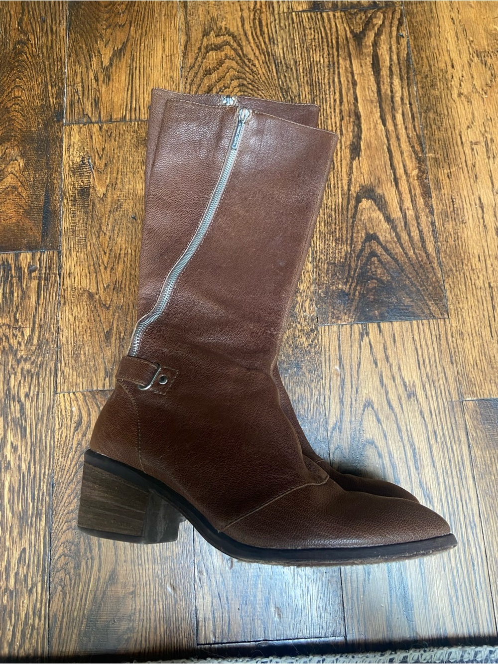Donald J. Pliner Chestnut Brown Mid-Calf Leather Zippered Boots